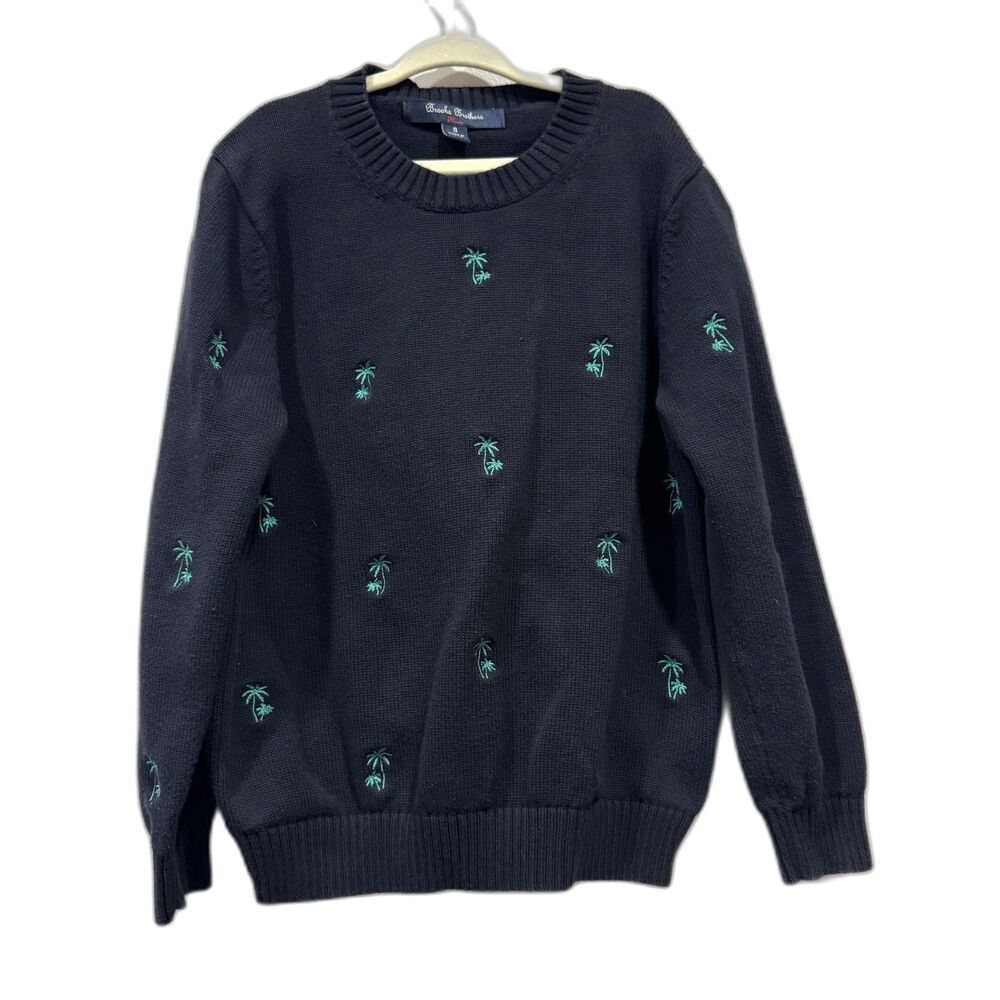 Brooks Brothers Sweater Palm Tree Embroidered 100% Cotton Navy Boys sz Small